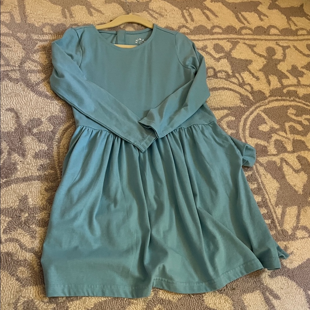Primary Teal Long Sleeve Gathered Knit Dress